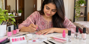 pink nail art
